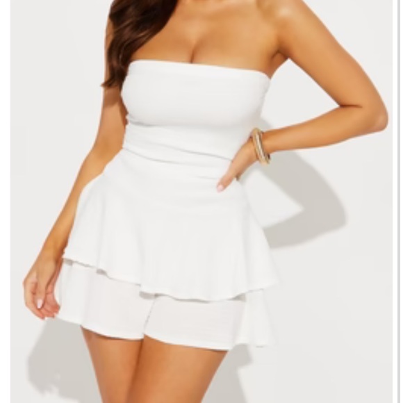 White Ruffle Romper Strapless - Picture 1 of 3
